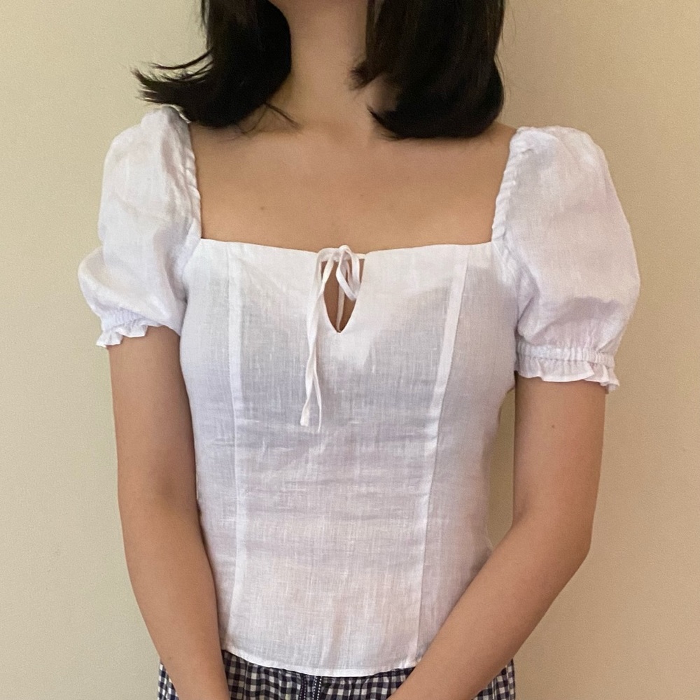 H&M White Linen Smock Top Cottagecore